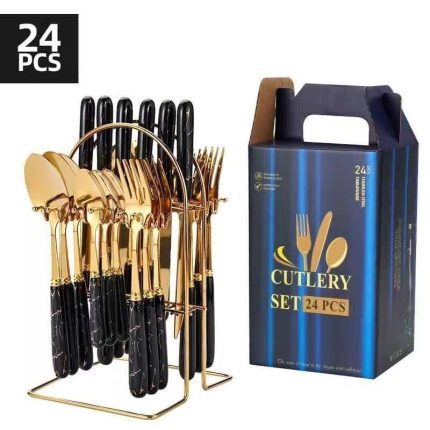 24pcs gold and black marble spoon set